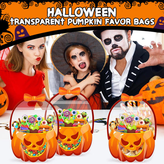 🔥LAST DAY -BUY 5 GET 5 FREE-$2.99 EACH🎁👻Halloween Bestsellers-Halloween Transparent Pumpkin Favor Bags